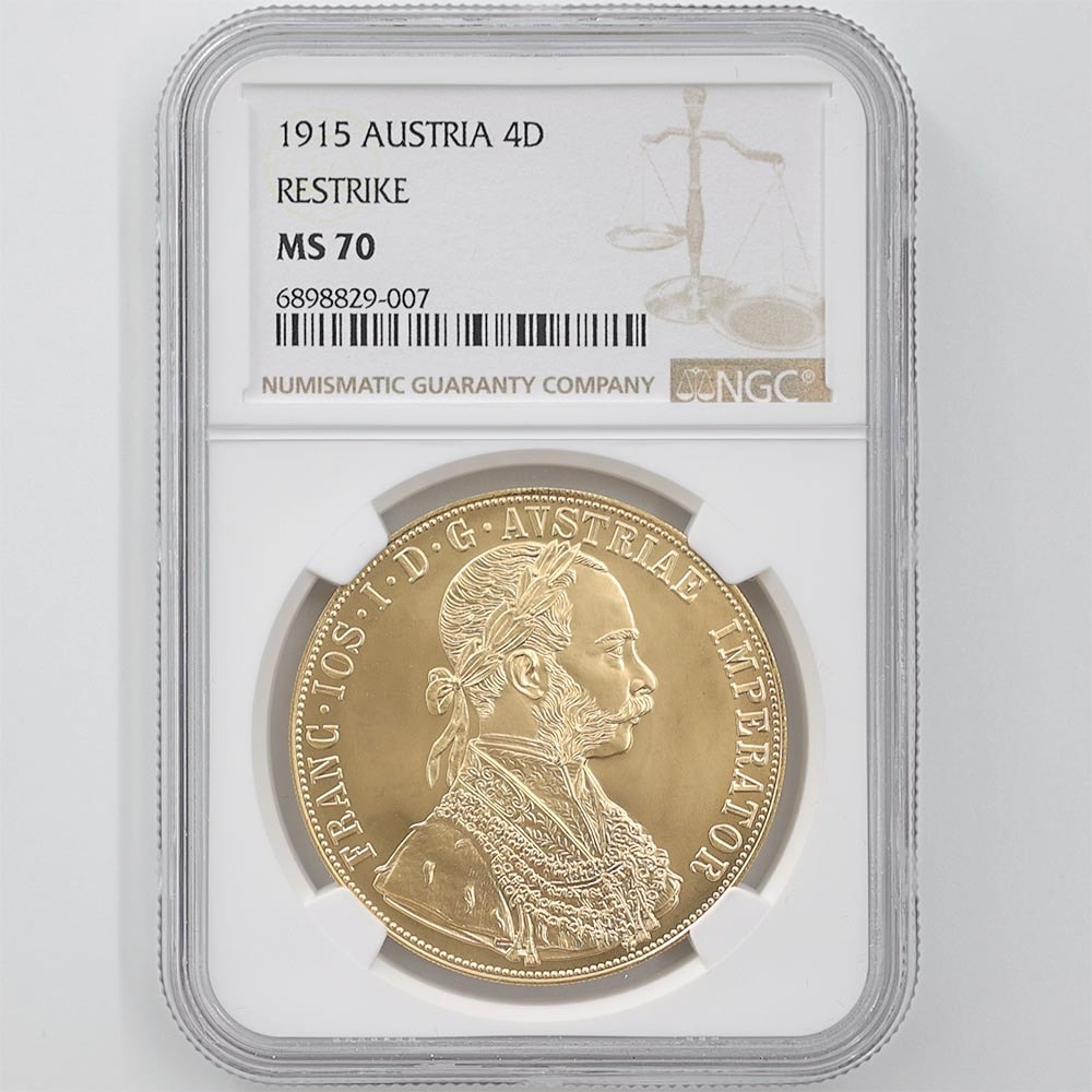 1915 Austria Franz Joseph I Restrike 4 Ducats Gold Coin NGC MS 70