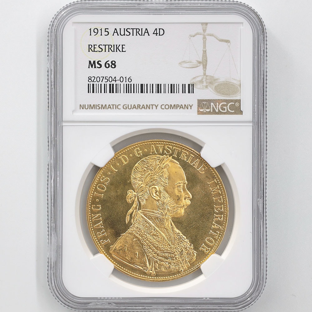 1915 Austria Franz Joseph I Restrike 4 Ducats Gold Coin NGC MS 68