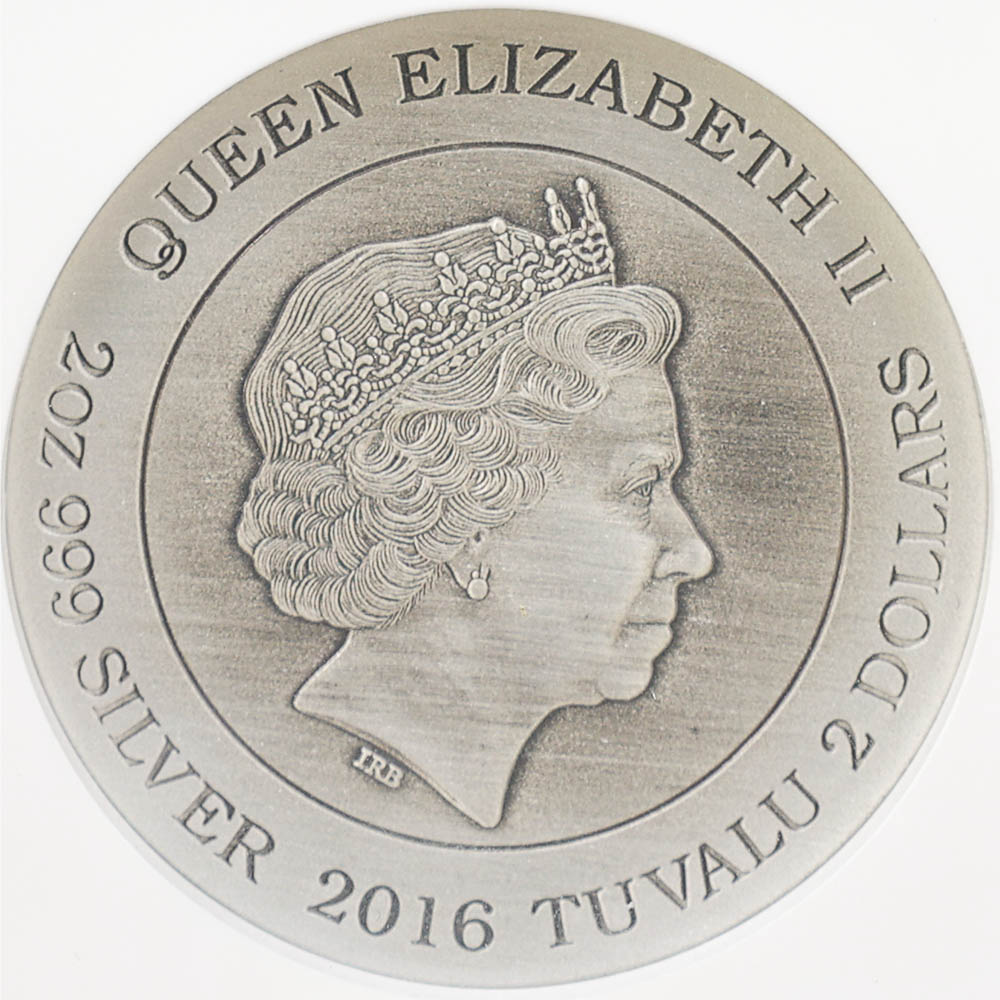 2016 ツバル プルーフ ハイリレーフ 2 オンス 北欧の神 トール 銀貨