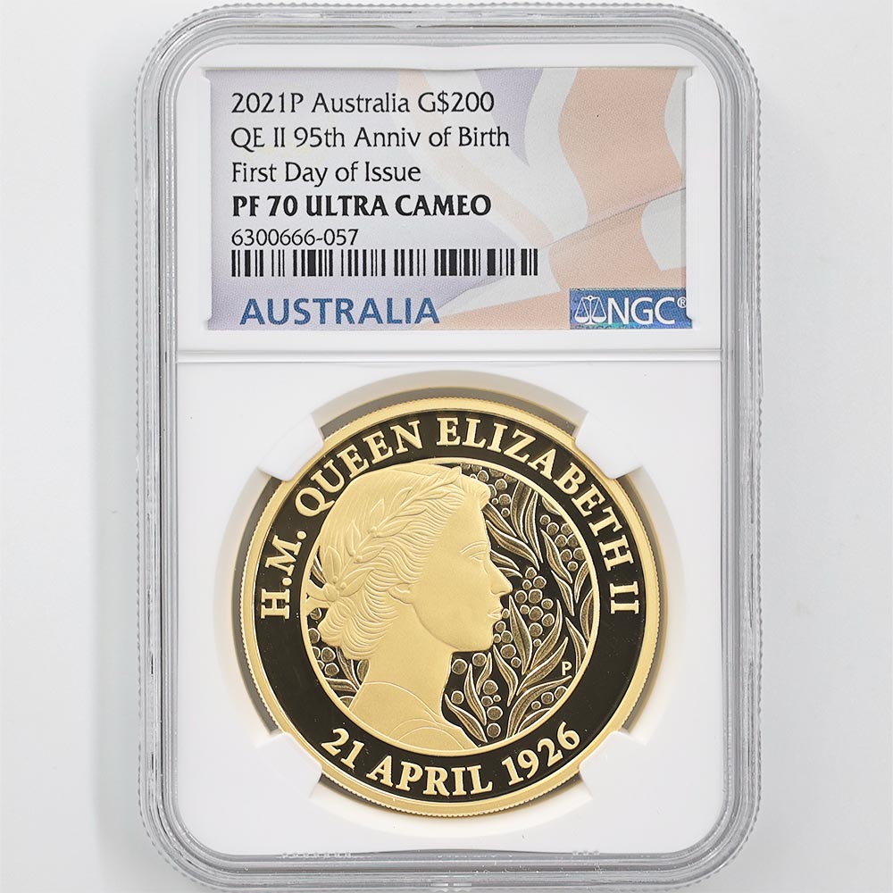 2021 Australia 95th Anniversary of Queen Elizabeth Ⅱ'S Birth 200 Australian Dollars 2 oz Gold Proof Coin NGC PF 70 UC First Day of Issue