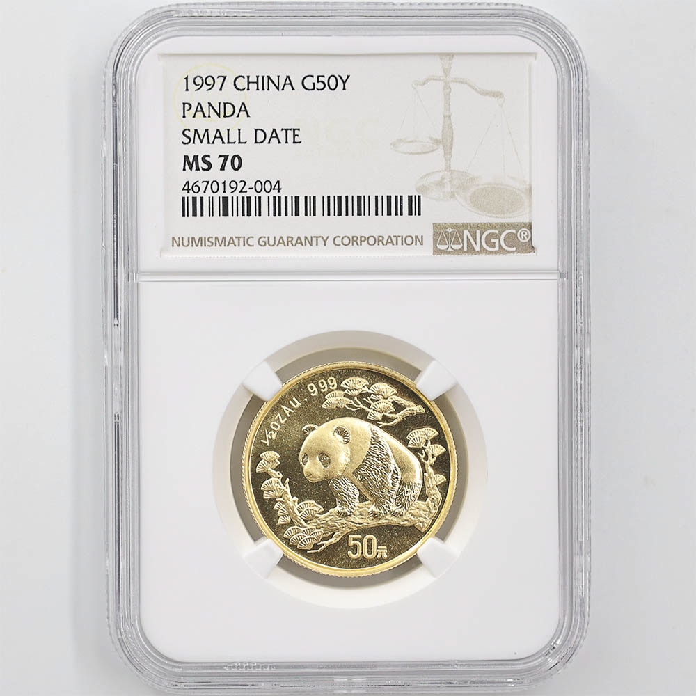 1997 China Panda 10 Yuan 1/2 oz Gold Coin NGC MS 70