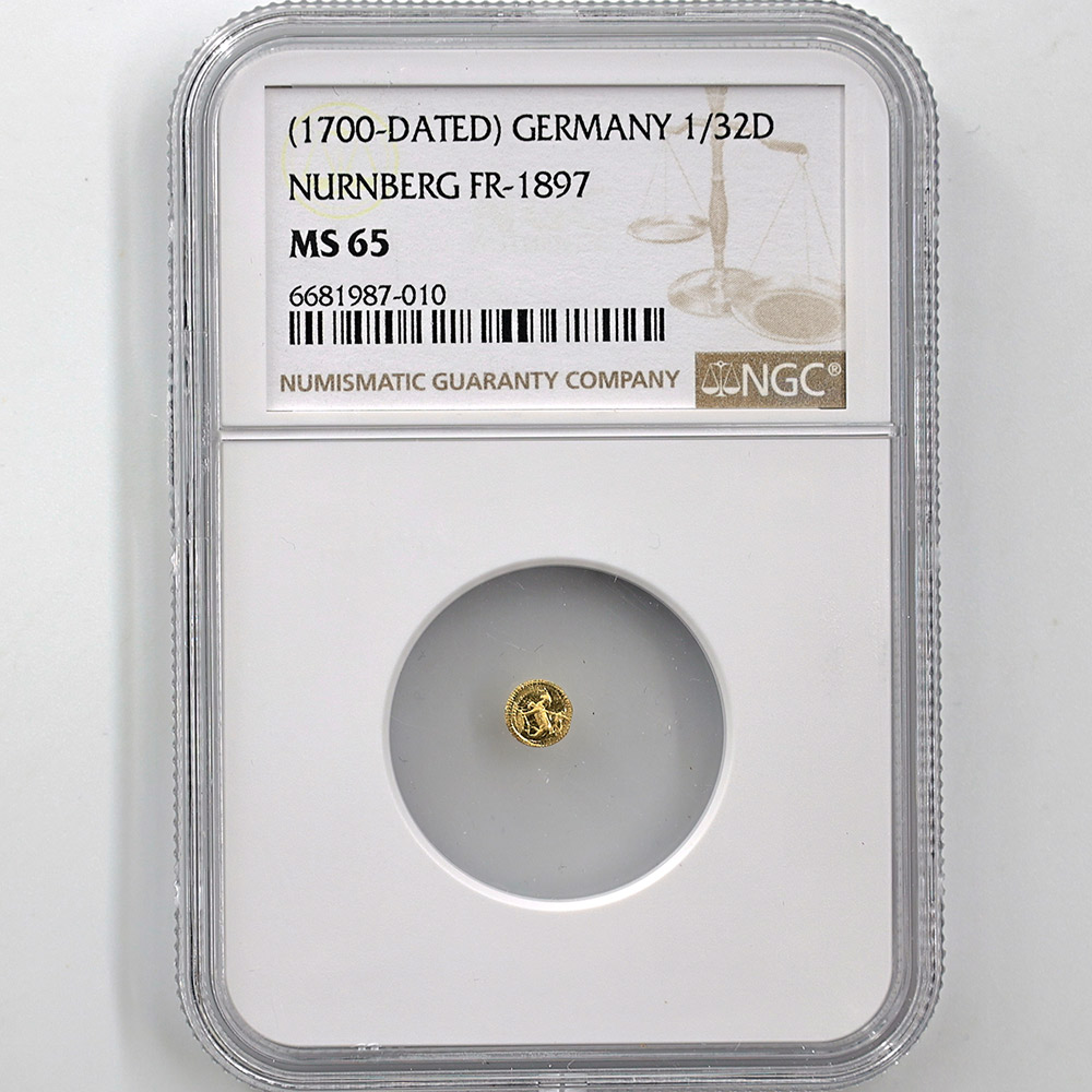 1700 Germany Nurnberg 1/32 Ducats 0.194 Grams Gold Coin NGC MS 65