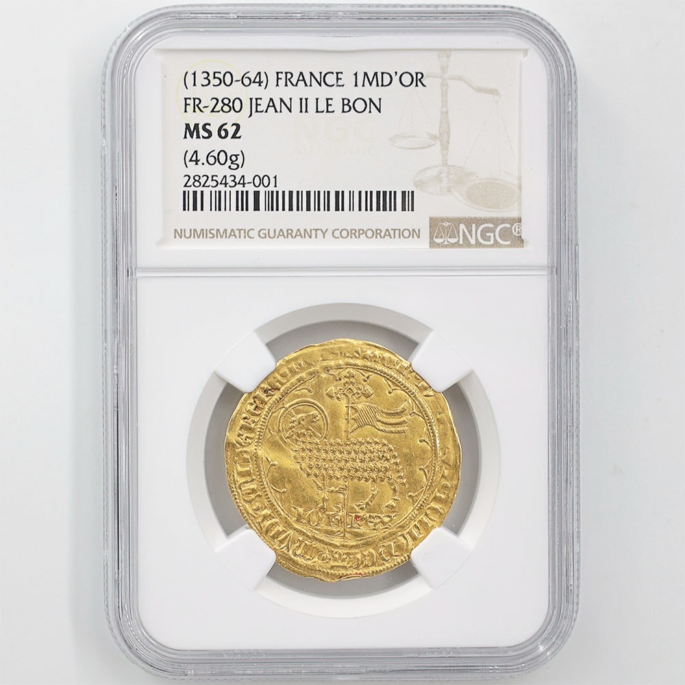 1350-64 France FR-280 Jean II LE Bon 1 Mouton d'Or Gold Coin NGC MS 62