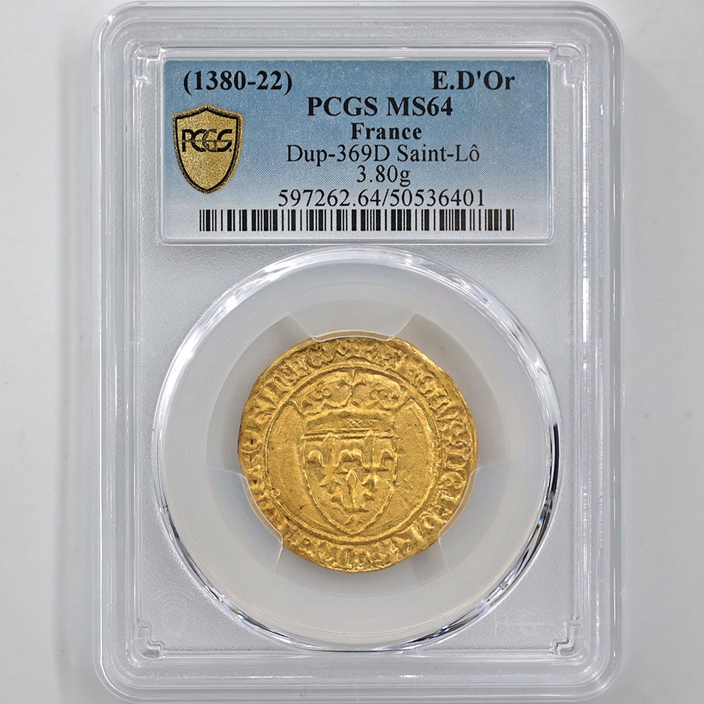 1380-22 France Charles VI 1 Ecu d'Or Gold Coin PCGS MS 64