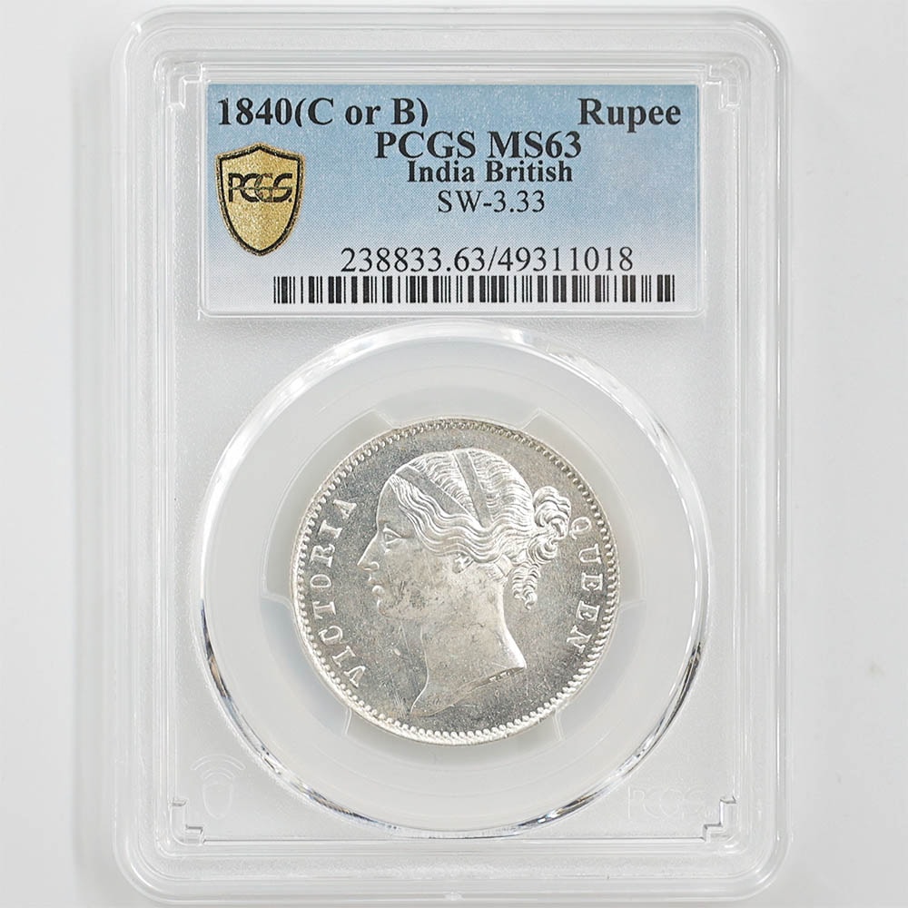 1840 India Queen Victoria 1 Rupee 11.66 Grams Silver Coin PCGS MS 63