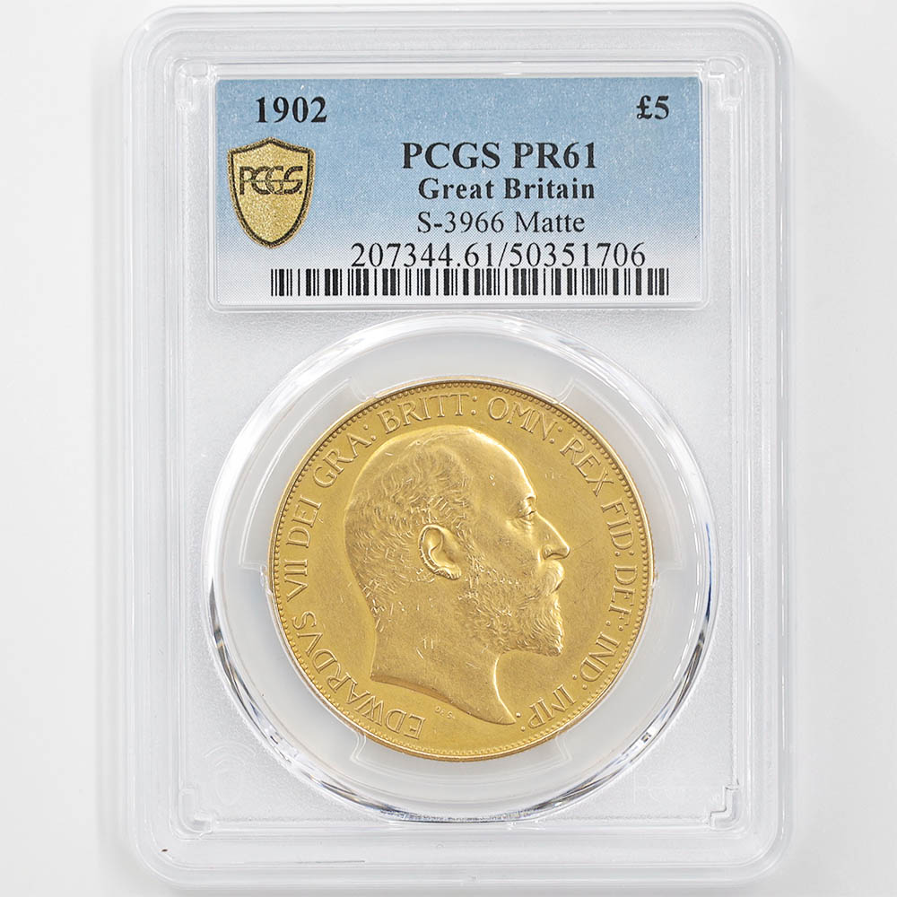 1902 Great Britain Edward VII 5 Pounds Gold Proof Coin PCGS PR 61 Matte