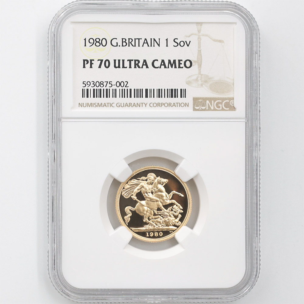 1980 Great Britain Queen Elizabeth II 1 Sovereign 7.98Grams Gold Proof Coin NGC PF 70 UC