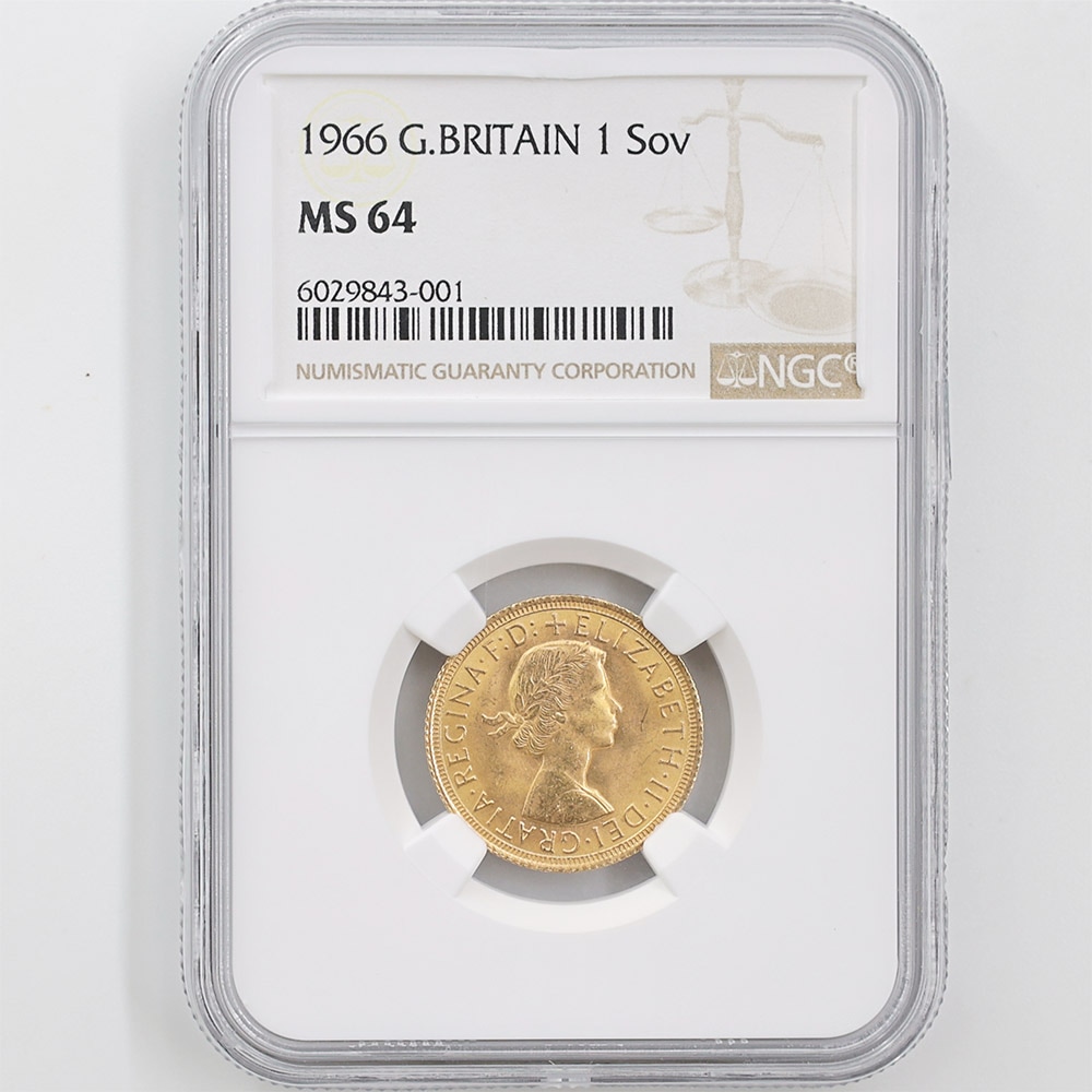 1966 Great Britain Elizabeth II Sovereign Gold Coin NGC MS 64