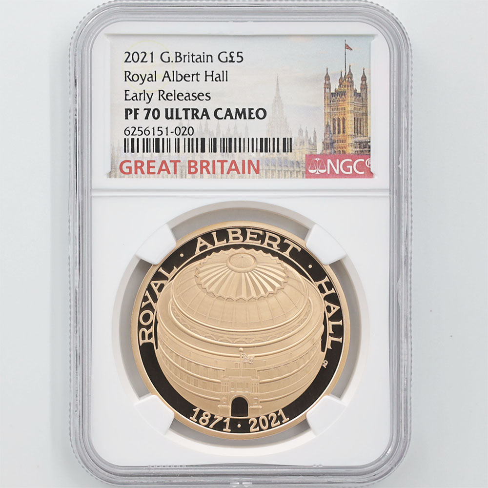 2021 Great Britain Royal Albert Hall 150th Anniversary 5 Pounds Gold Proof Coin NGC PF 70 UC Early Releases