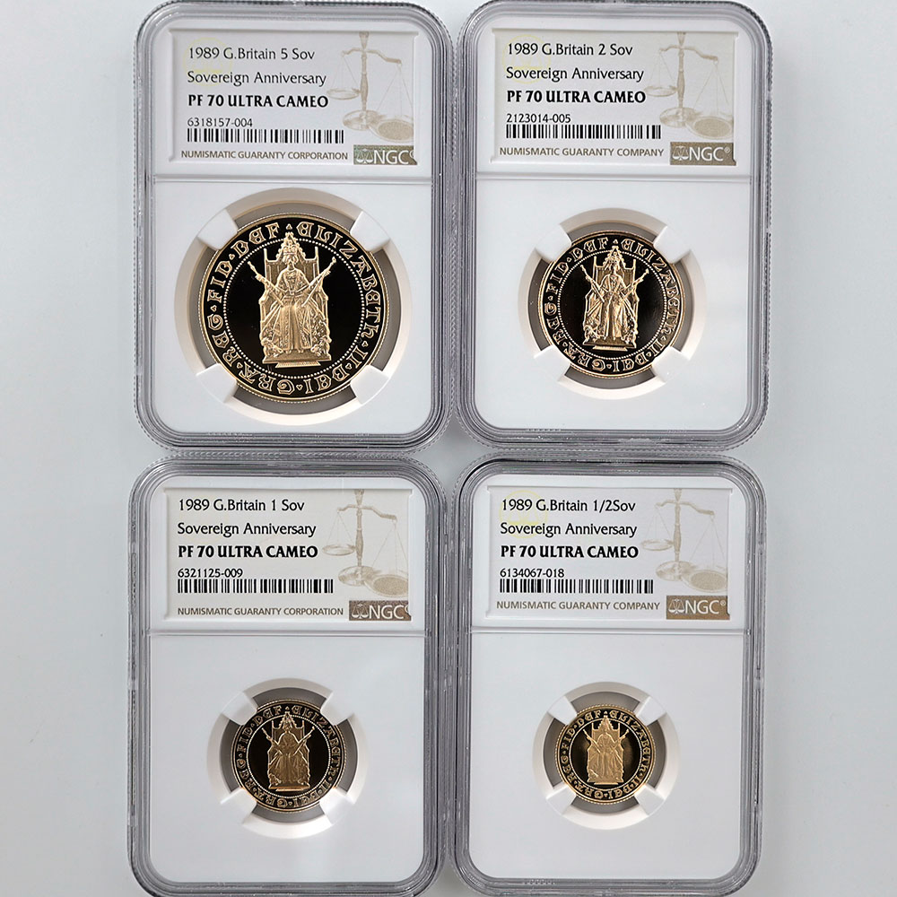 1989 Great Britain Elizabeth II Sovereign 500th Anniversary Gold 4-Coin Proof Set NGC NGC PF 70 UC