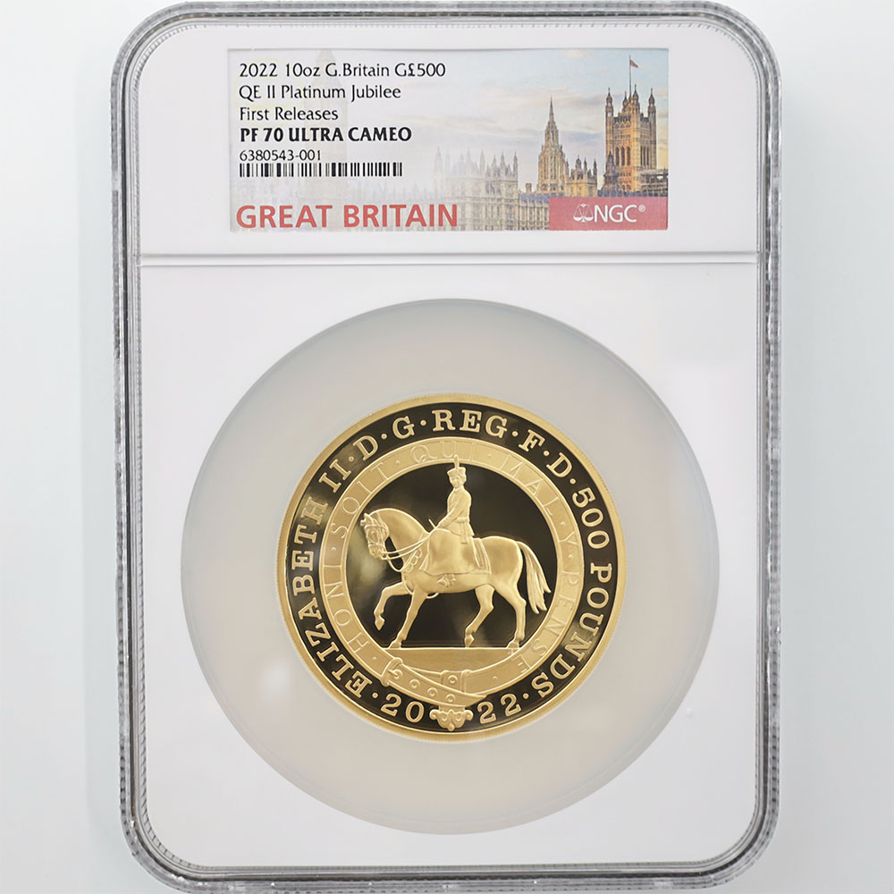 2022 Great Britain Queen Elizabeth II 70th Anniversary Platinum Jubilee 500 Pounds 10oz Gold Proof Coin NGC PF 70 UC FR