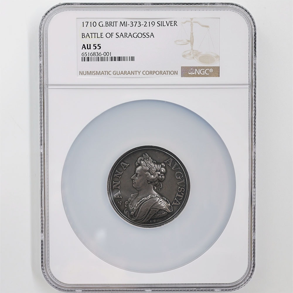 1710 Great Britain Queen Anne Battle of Saragossa 42.6 Grams Silver Coin NGC AU 55