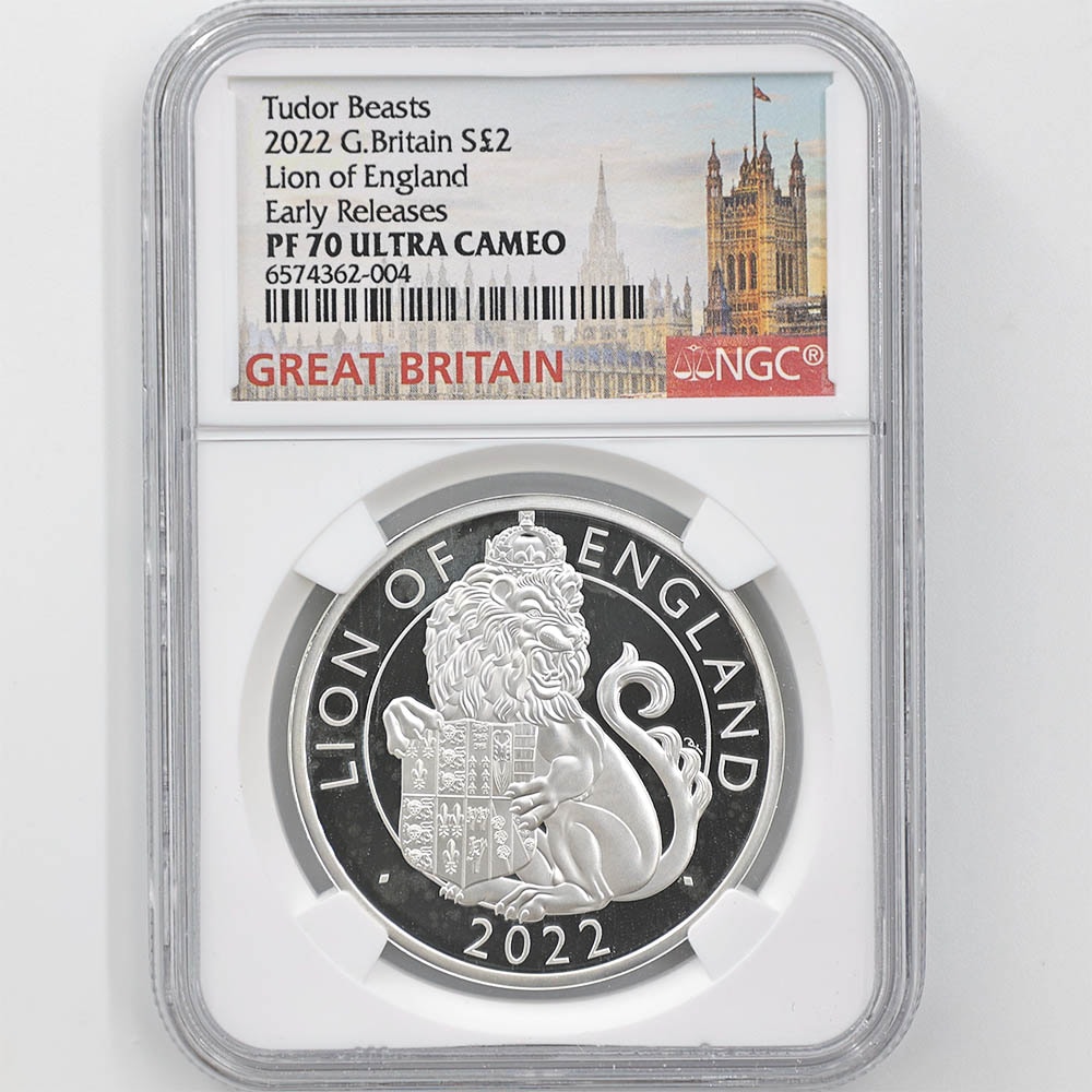 2022 Great Britain Tudor Beasts Lion of England 2 Pounds 1oz Silver Proof Coin NGC PF 70 UC Early Releases