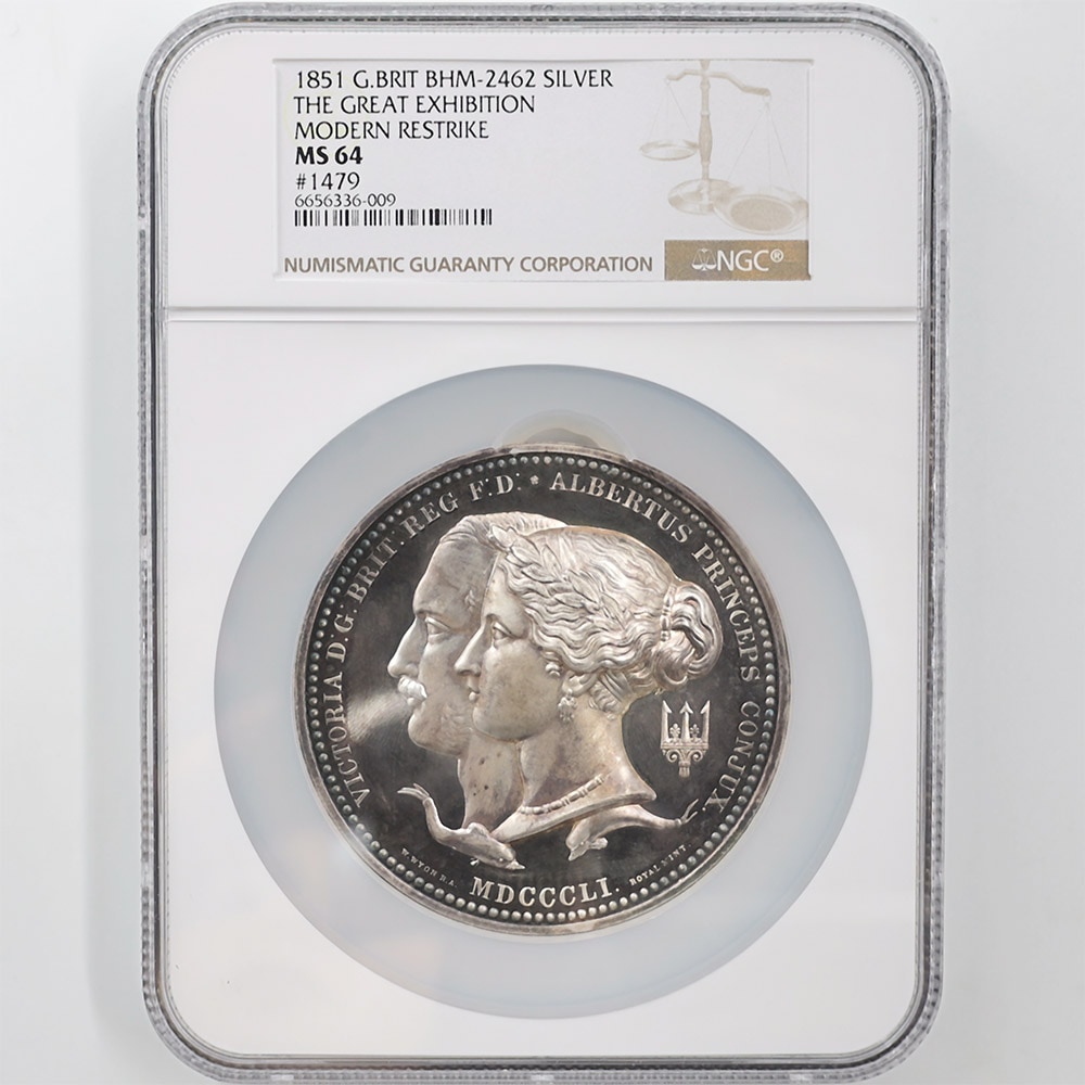 1851 Great Britain London Exhibition Commemorative Restrike Silver Medal NGC MS 64