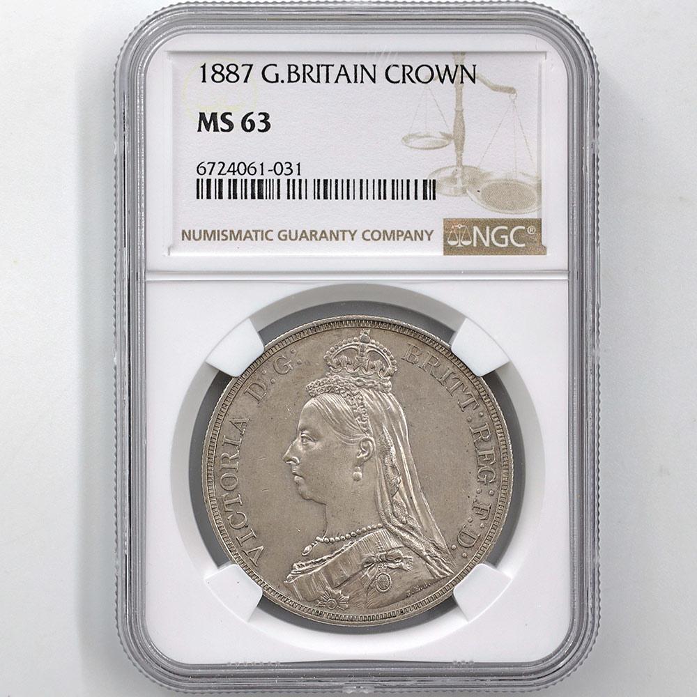 1887 Great Britain Queen Victoria 1 Crown 28.28 Grams Silver Coin  NGC MS 63