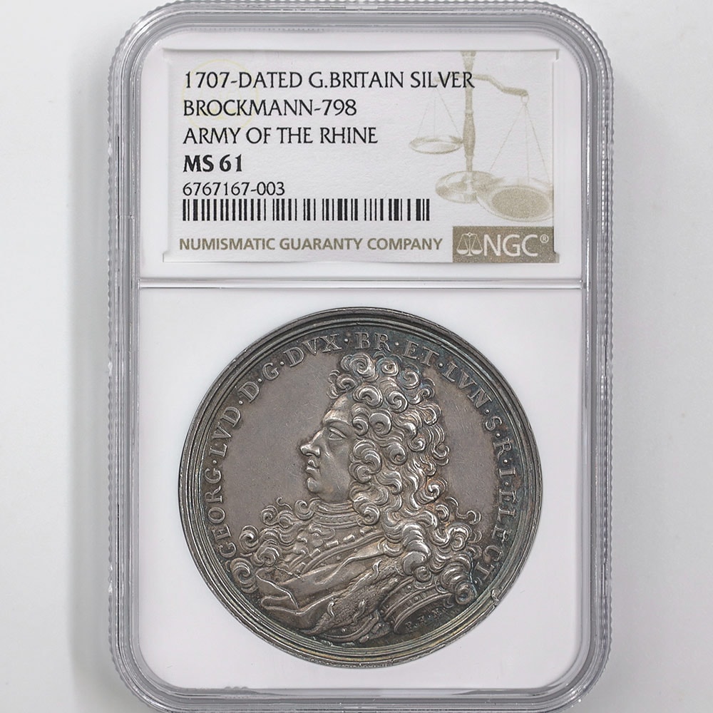 1707 Great Britain George Ⅰ Army of the Rhine Silver Medal NGC MS 61