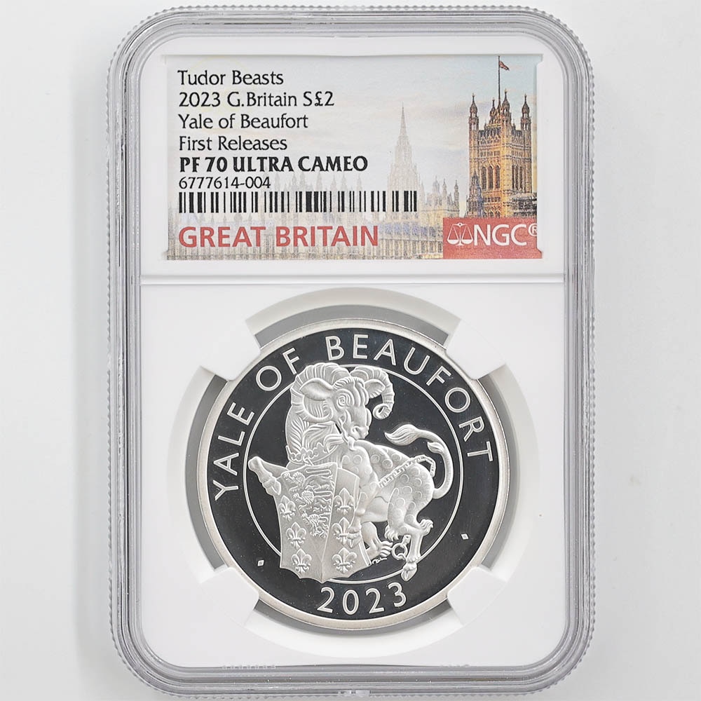 2023 Great Britain Tudor Beasts Yale of Beaufort 2 Pounds 1oz Silver Proof Coin NGC PF 70 UC First Releases