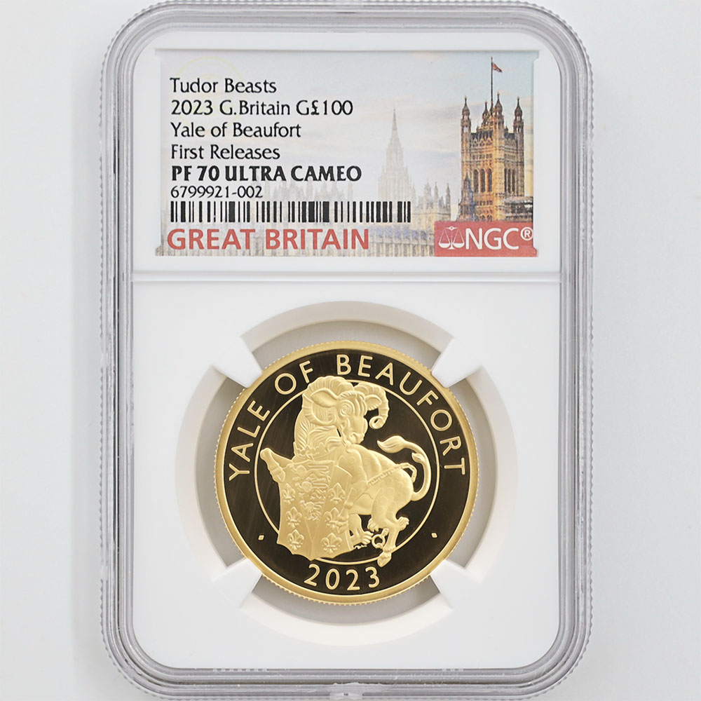 2023 Great Britain Tudor Beasts Yale of Beaufort 100 Pounds 1 oz Gold Proof Coin NGC PF 70 UC First Releases