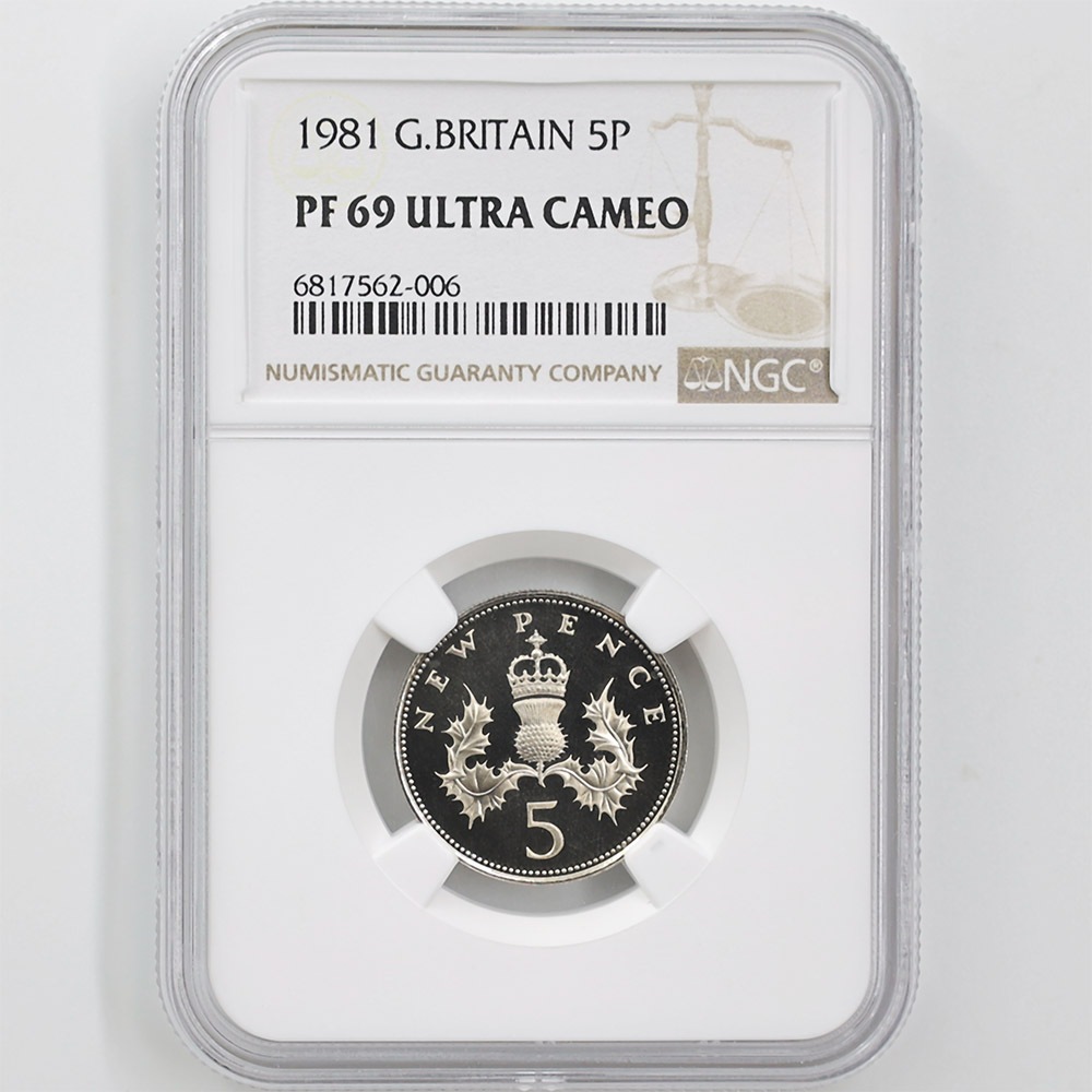 1981 Great Britain Queen Elizabeth Ⅱ 5 New Pence 5.65 Grams Copper-nickel Proof Coin NGC PF 69 UC