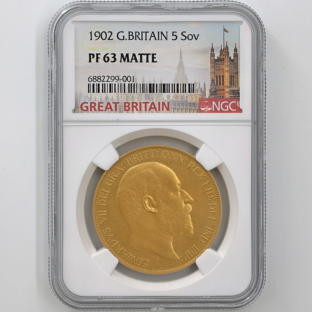 1902 Great Britain Edward VII 5 Pounds Gold Proof Coin NGC PF 63 MATTE