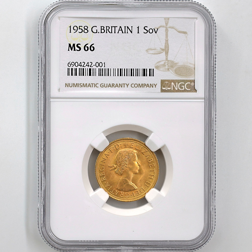 1958 Great Britain Elizabeth II Sovereign Gold Coin NGC MS 66