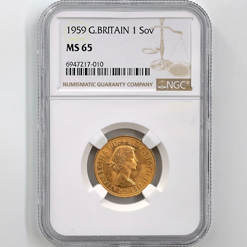 1959 Great Britain Elizabeth II Sovereign Gold Coin NGC MS 65