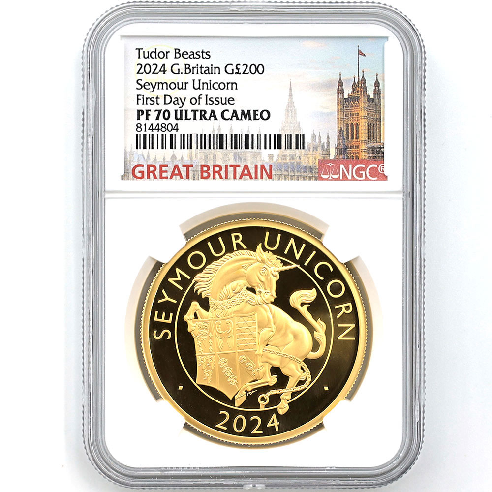 2024 Great Britain Tudor Beasts Seymour Unicorn 200 Pounds 2 oz Gold Proof Coin NGC PF 70 UC FDOI