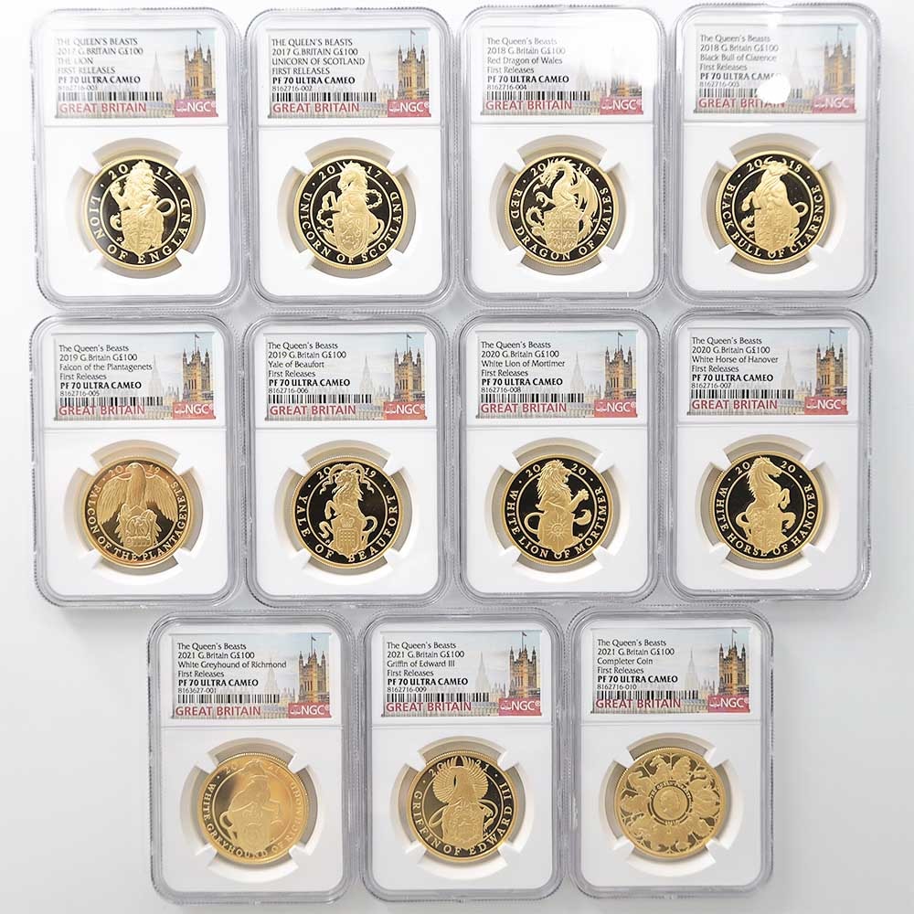 2017~2021 Great Britain British Beasts Collection Full  100 Pounds 1oz  Gold 11-Coin Proof Set  NGC PF 70 UC FR