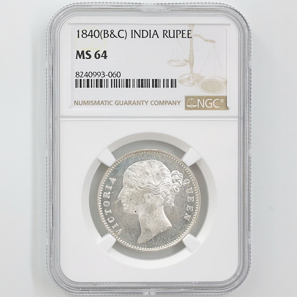 1840 India Queen Victoria 1 Rupee 11.66 Grams Silver Coin NGC MS 64