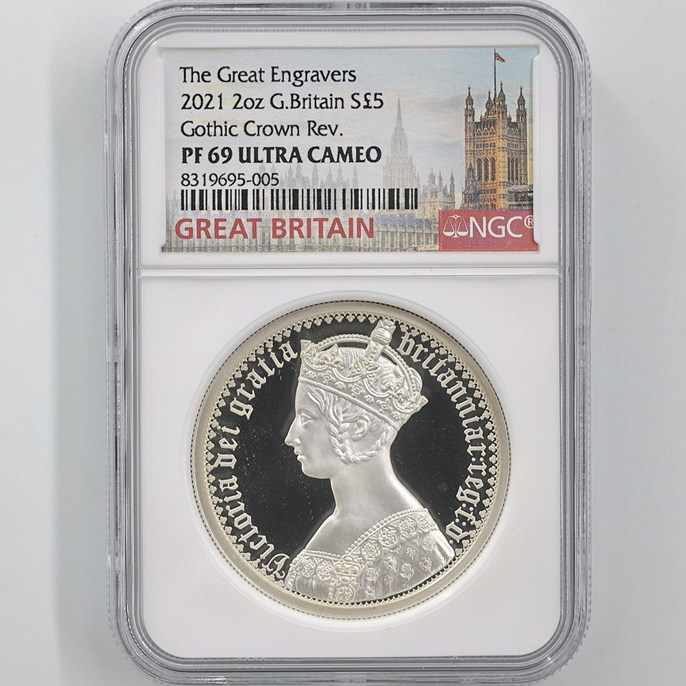 2021 Great Britain Gothic Crown Portrait 5 Pounds 2oz Silver Proof Coin NGC PF 69 UC