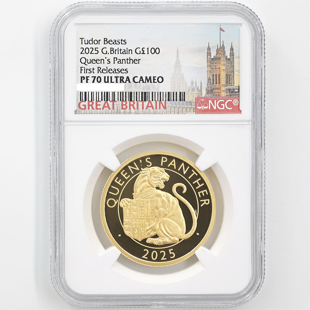 2025 Great Britain Tudor Beasts Queen's Panther 100 Pounds 1 oz Gold Proof Coin NGC PF 70 UC First Releases