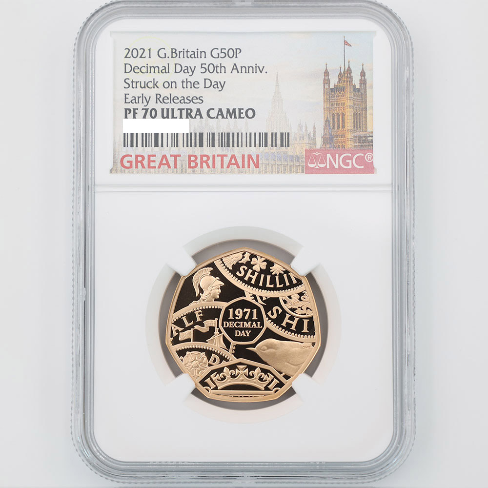 2021 Great Britain 50th Anniversary of Decimal Day 50 Pence 15.5 Grams Gold Proof Coin NGC PF 70 UC ER STRUCK ON THE DAY