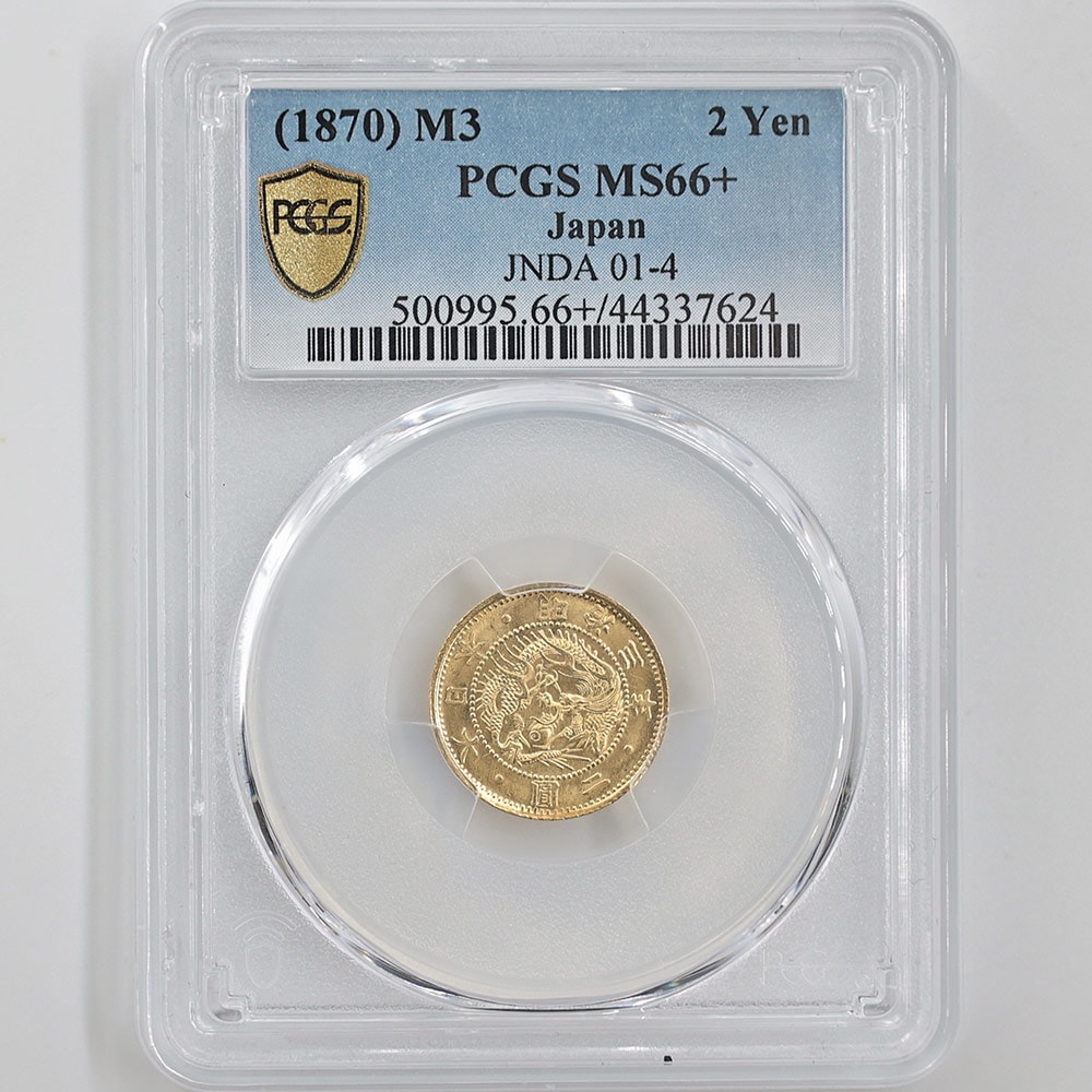 1870 Japan Meiji Year3 2 Yen 3.33 Grams Gold Coin PCGS MS 66+