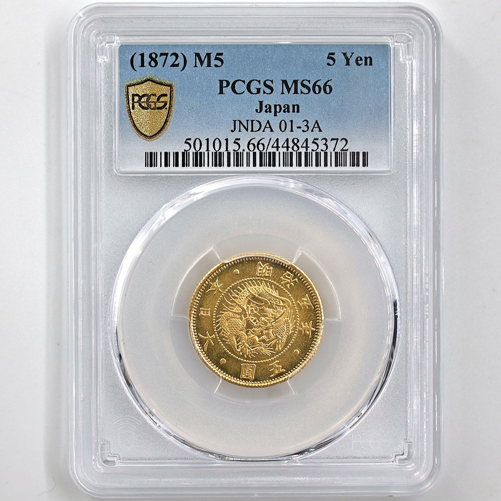 1872 Japan Meiji Year5 5 Yen 8.33 Grams Gold Coin PCGS MS 66