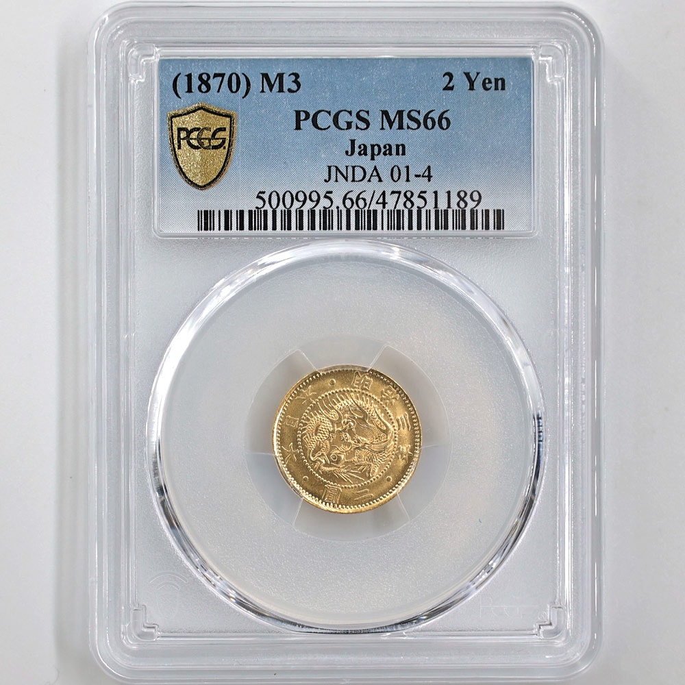 1870 Japan Meiji Year3 2 Yen 3.33 Grams Gold Coin PCGS MS 66