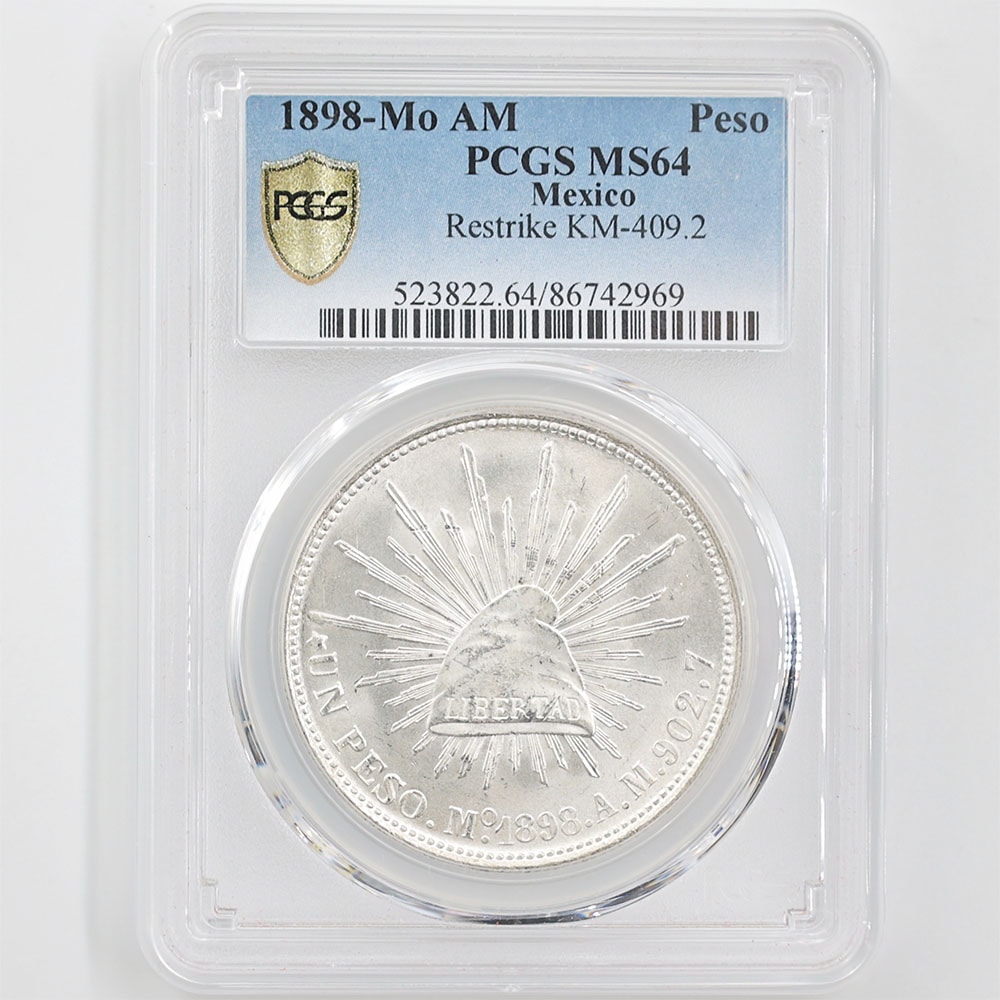 1898 Mo AM Mexico Republic Restrike Liberty Cap 1 Peso Silver Coin PCGS Gold Shield MS 64