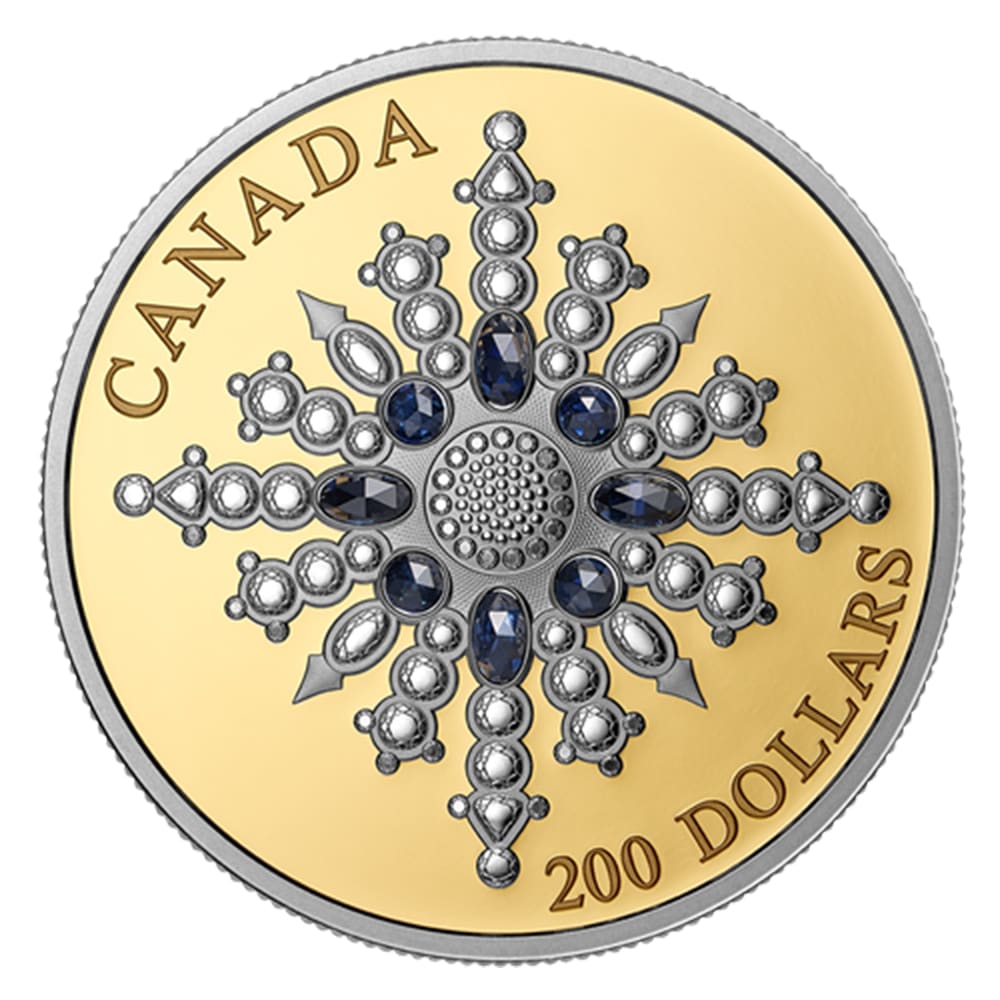 2024 Canada Sapphire Jubilee Snowflake Brooch 200 Canadian Dollars 60.08 Grams Gold Proof Coin NGC PF 70 UC