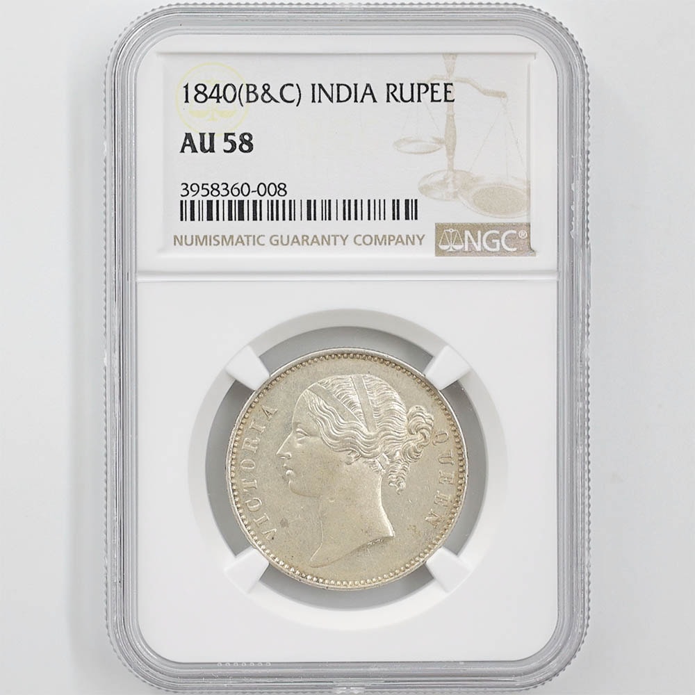 1840(B&C) India Queen Victoria 1 Rupee 11.66 Grams Silver Coin NGC AU 58