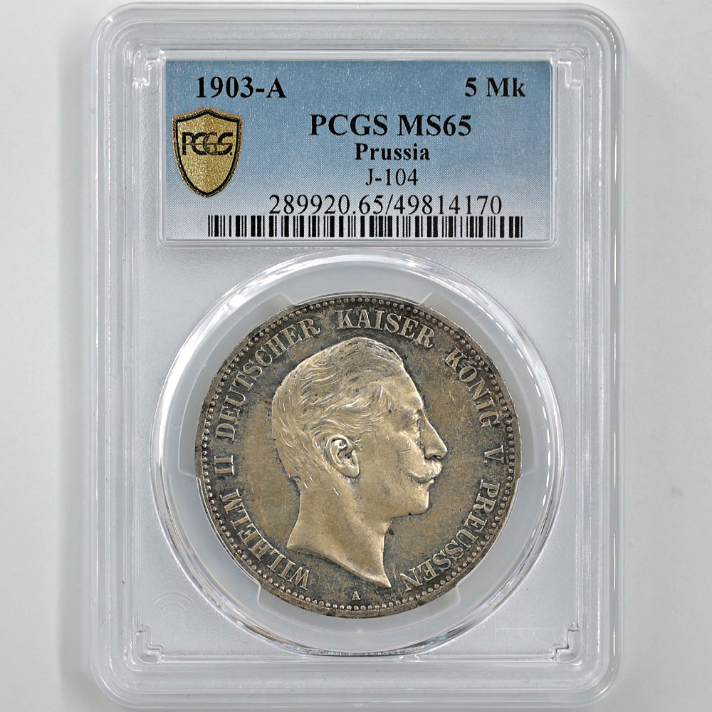 1903 Germany Prussia 5 Mark 27.78 Grams Silver Coin PCGS MS 65