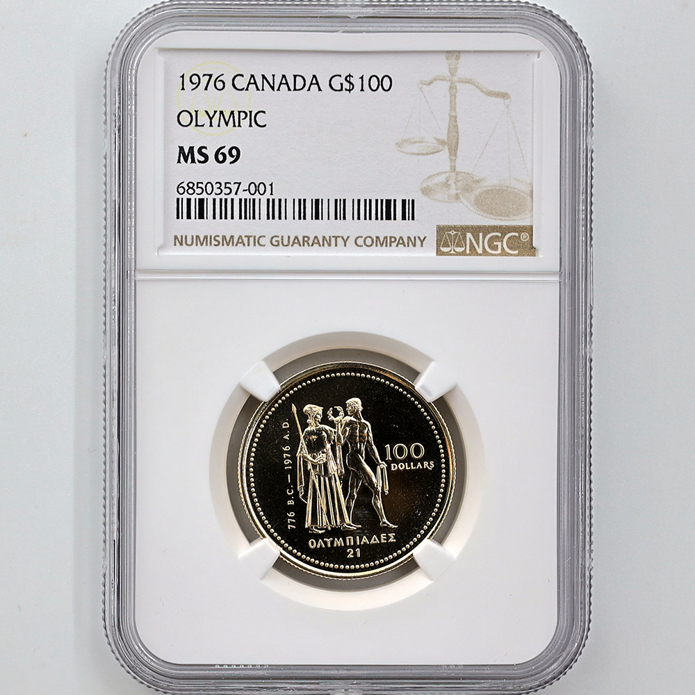 1976 Cadana Olympic 100 Canadian Dollars 13.34 Grams Silver Coin NGC MS 69