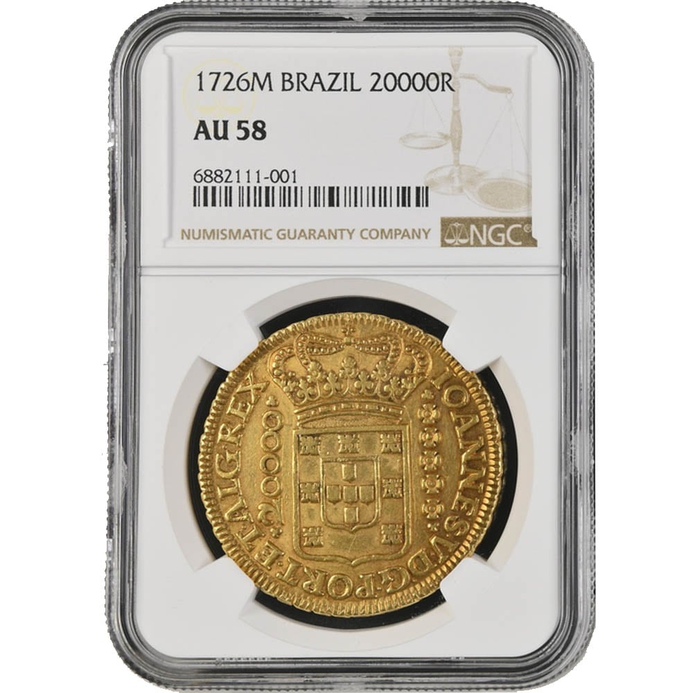 1726 Brazil King Joao V 20,000 Reis Gold Coin NGC AU 58