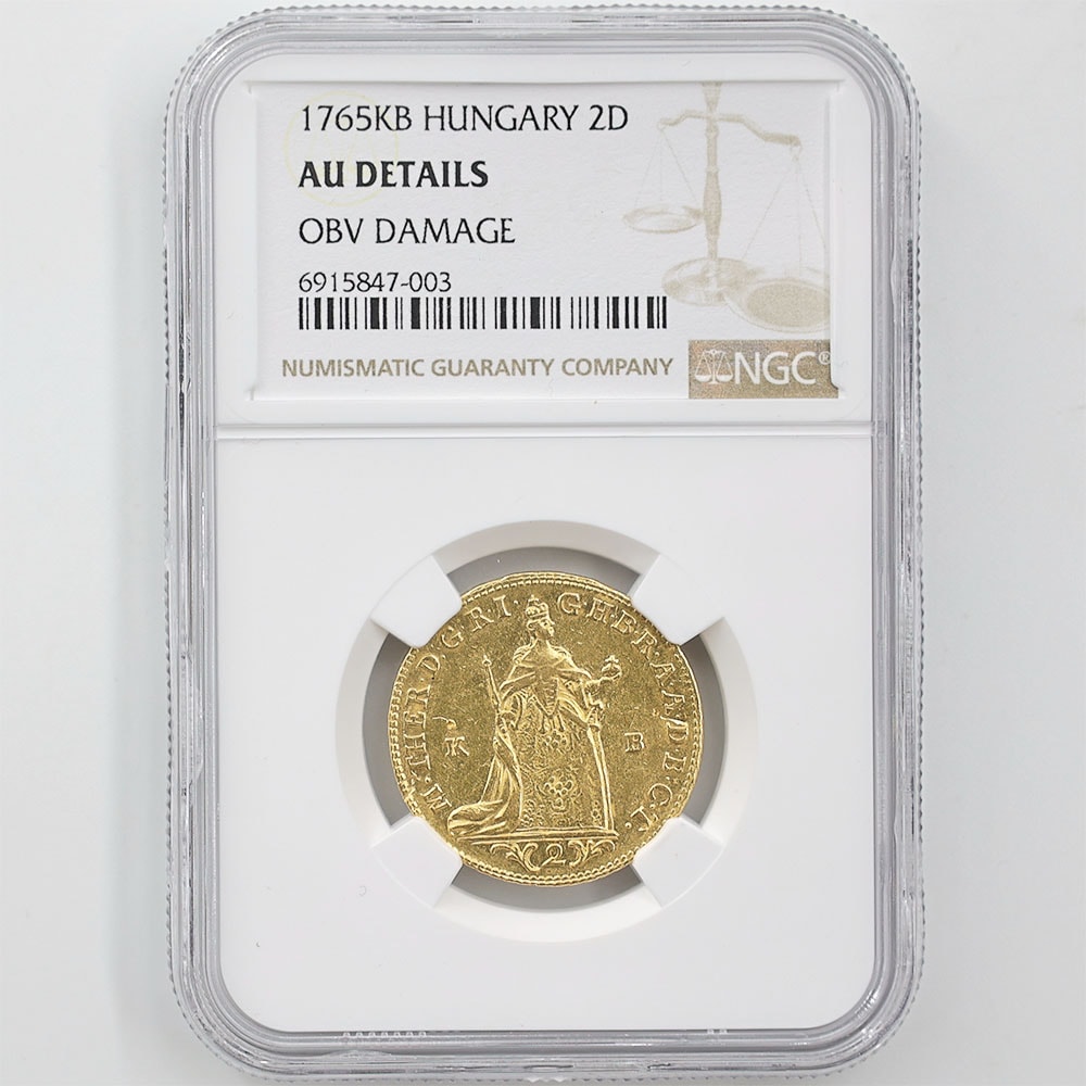 1765 Hungary Maria Theresa 2 Ducats 6.98 Grams Gold Coin NGC AU Details