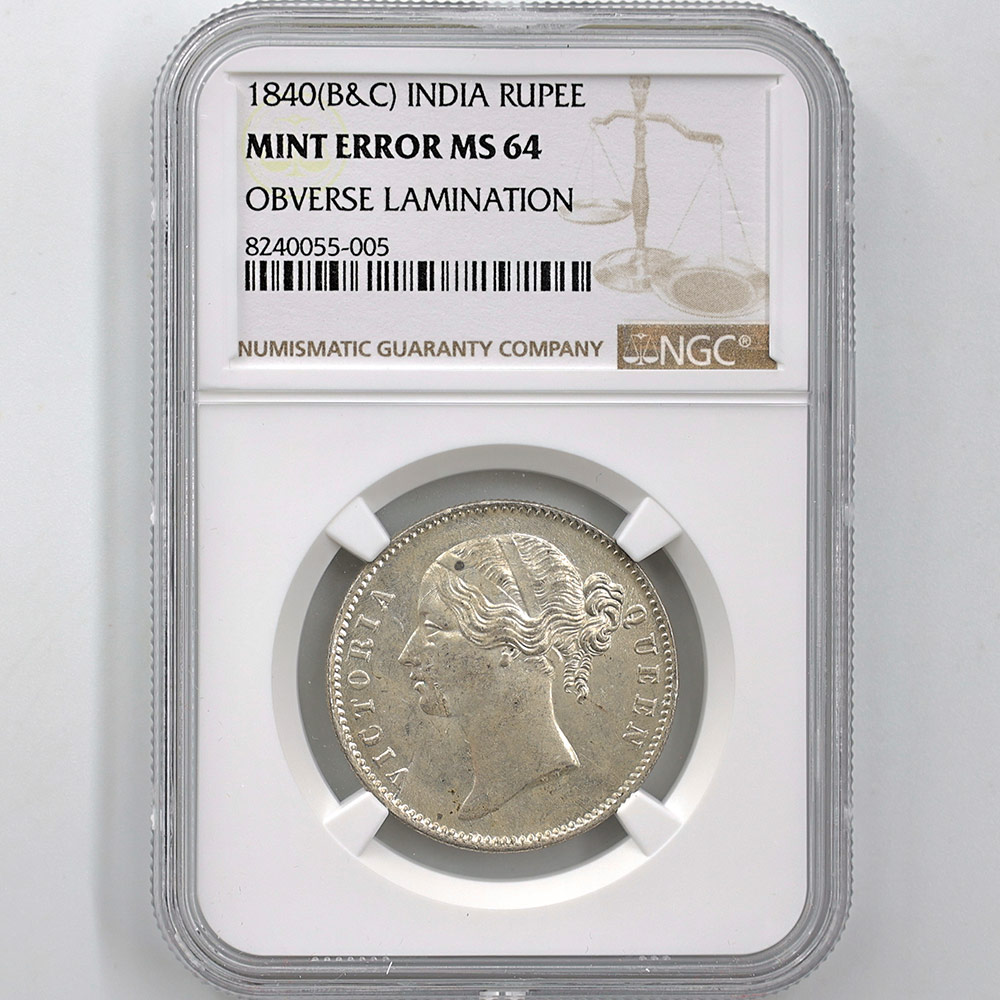 1840(B&C) India Queen Victoria 1 Rupee 11.66 Grams Silver Coin Mint Error NGC MS 64