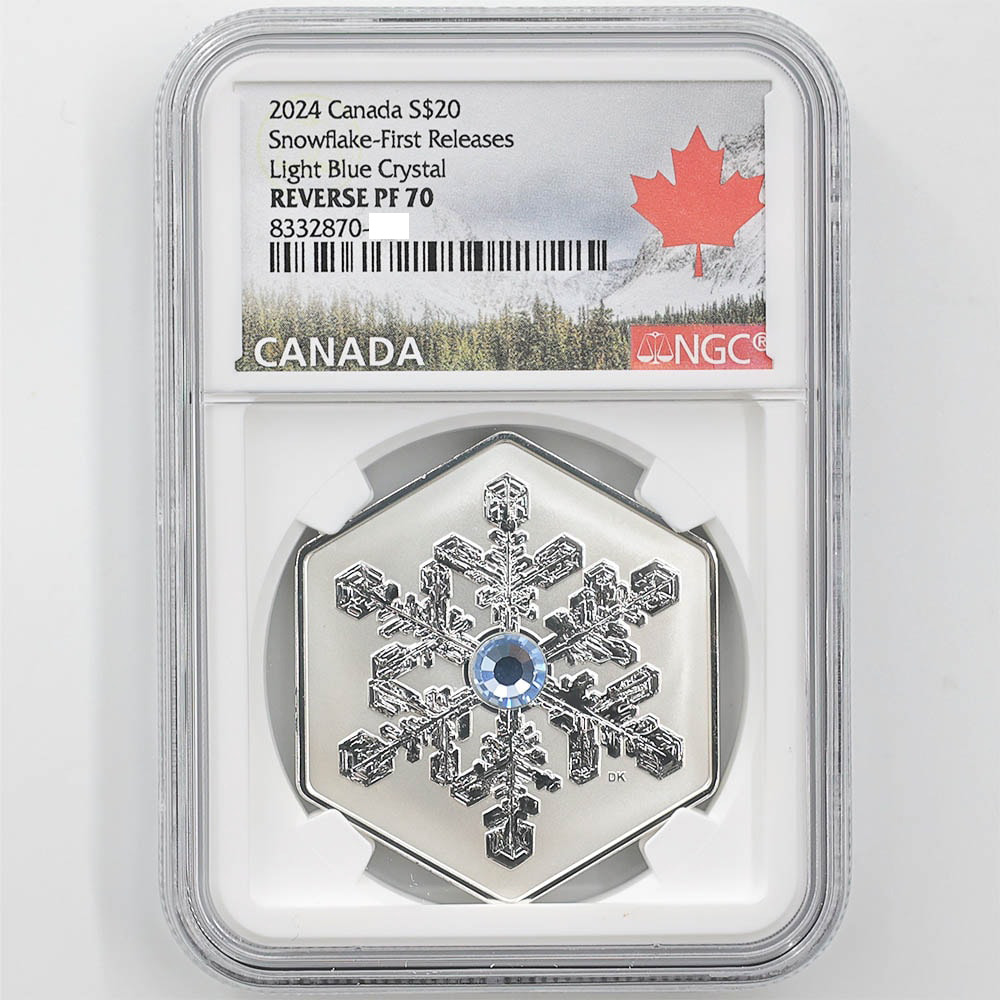 2024 Canada Snowflake Light Blue Crystal 20 Canadian Dollars 1 oz Silver Proof Coin NGC Reverse PF 70 First Releases