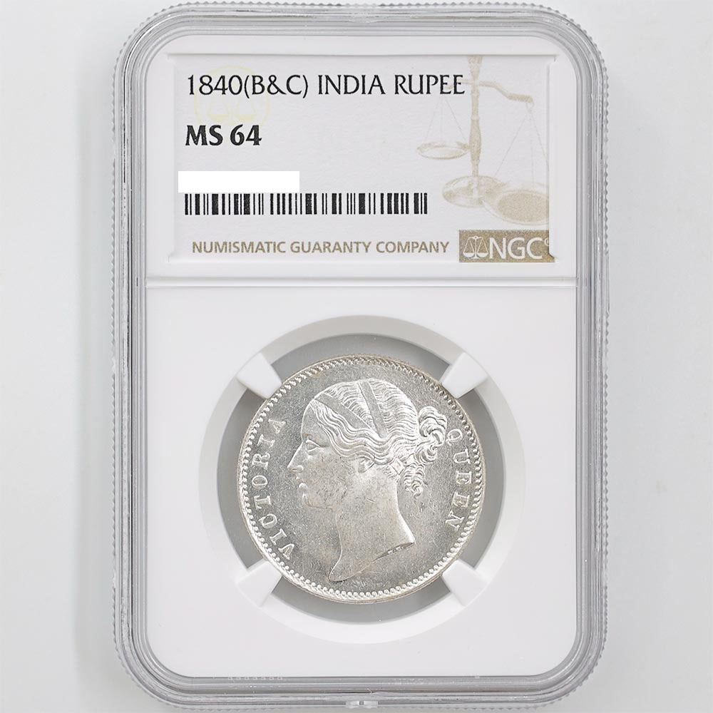 1840(B&C) India Queen Victoria 1 Rupee 11.66 Grams Silver Coin NGC MS 64