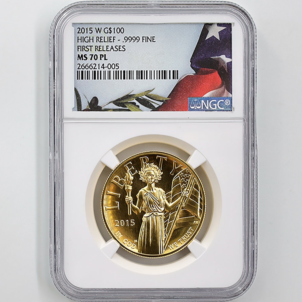 2015 United States Liberty 100 Dollars 1oz High Relief Gold Coin NGC MS 70 PL First Releases